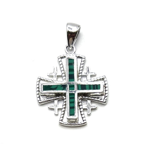 Sterling Silver with Opal Jerusalem Cross Pendant